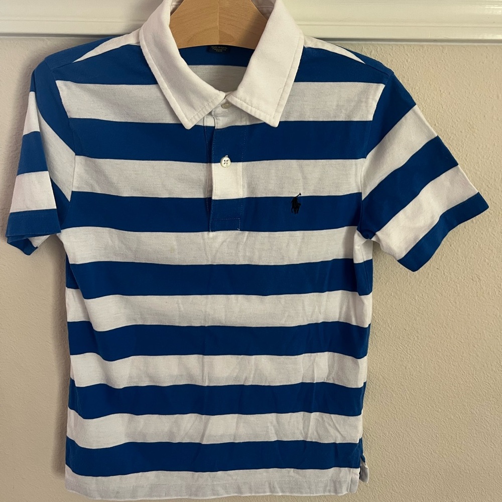 Polo by Ralph Lauren Boys Short Sleeve Blue and White Striped Polo
